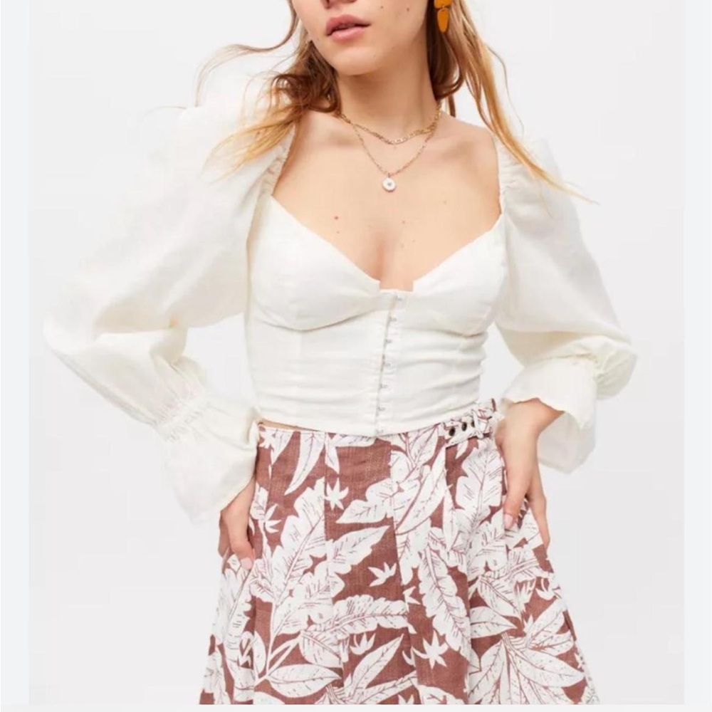 Urban Outfitters White Jayden Cropped Blouse